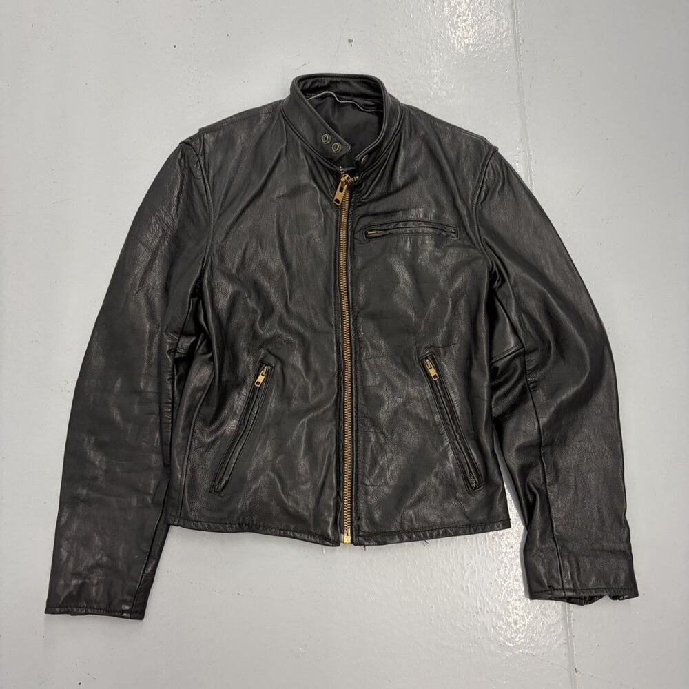 Vintage 60s Black Cafe Racer Talon Leather Jacket
